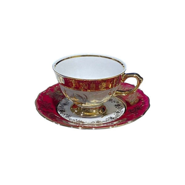 Набор чайных пар 200 мл 6 шт  Bavarian Porcelain &quot;Мария-Тереза /Охота красная&quot;  / 024281