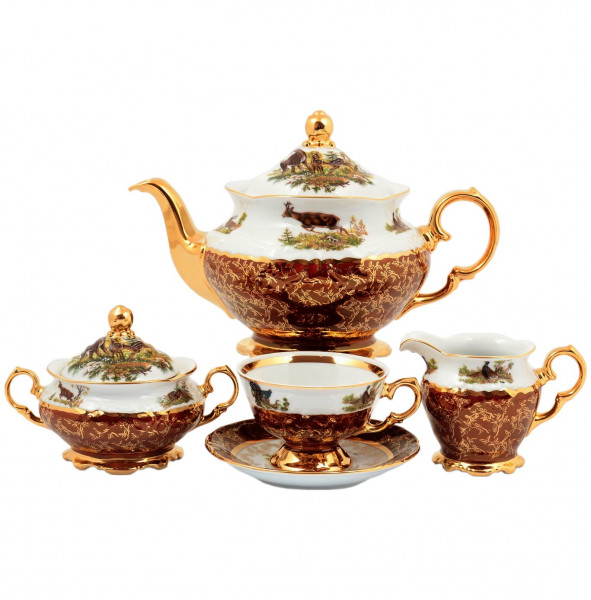 Чайный сервиз на 6 персон 17 предметов  Sterne porcelan &quot;Фредерика /Охота красная&quot; / 128808