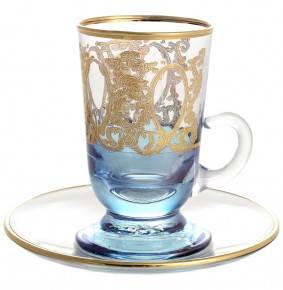 Набор чайных пар 150 мл 6 шт н/н  RCR Cristalleria Italiana SpA "Timon /Адажио /Синий с золотом" / 128294