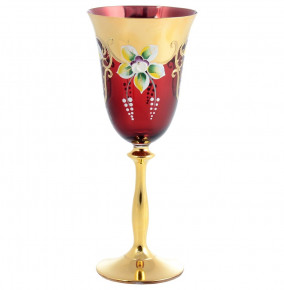 Бокалы для красного вина 250 мл 6 шт  Bohemia "Анжела /Лепка красная /AS Crystal" золотая ножка / 148274