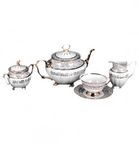 Чайный сервиз на 6 персон 15 предметов  МаМ декор "Фредерика /Золотые листики на белом" / 001887