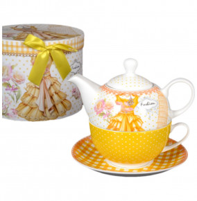 Чайный набор 3 предмета (чайная пара 350 мл + чайник 380 мл)  Royal Classics "Модница" жёлтый / 124432