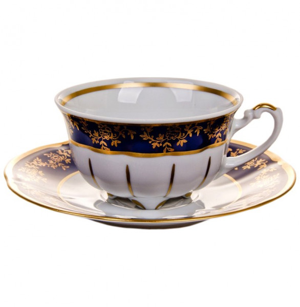 Набор чайных пар 200 мл 6 шт  Bavarian Porcelain &quot;Болеро /Кобальт /Золотые листики&quot; / 052386