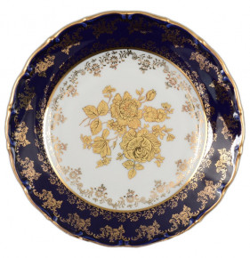 Набор тарелок 21 см 6 шт  Bohemia Porcelan Moritz Zdekauer 1810 s.r.o. "Офелия /Золотые розы /Кобальт" / 092005