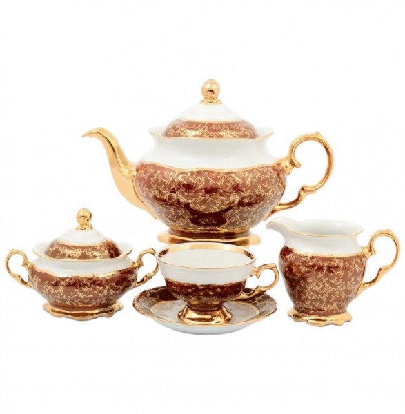 Чайный сервиз на 6 персон 17 предметов  Sterne porcelan &quot;Фредерика /Золотые листья на красном&quot; / 128819