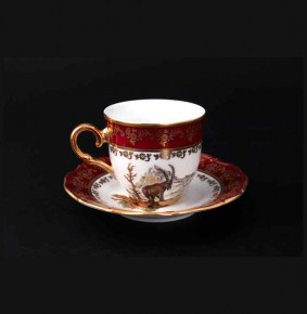 Набор кофейных пар 110 мл 6 шт  Bohemia Porcelan Moritz Zdekauer 1810 s.r.o. "Офелия /Охота красная" / 038326