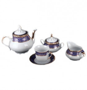Чайный сервиз на 6 персон 15 предметов  Thun "Констанция /Синяя полоса с золотом" / 030456
