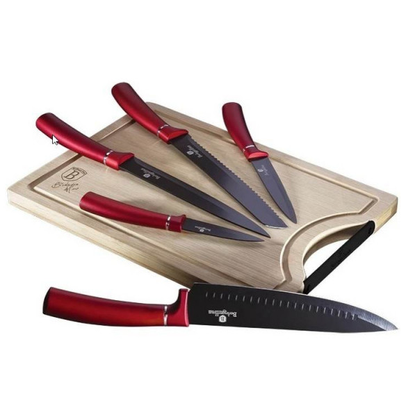 Набор кухонных ножей 6 предметов с разделочной доской  Berlinger Haus &quot;Burgundy Metallic Line&quot; / 280752