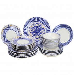 Набор тарелок 24 предмета на 6 персон синий   O.M.S. Collection "TULU / Цветы и полосы" микс / 296121