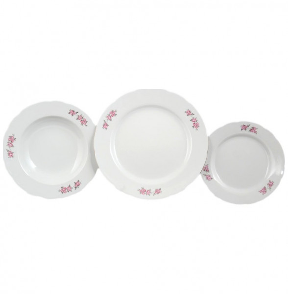 Набор тарелок 18 предметов (19, 23, 25 см)  Thun &quot;Констанция /Розовые розы /платина&quot; / 052362