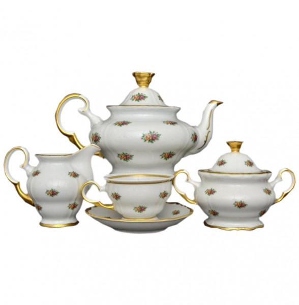 Чайный сервиз на 6 персон 15 предметов  Bohemia Porcelan Moritz Zdekauer 1810 s.r.o. &quot;Анжелика /Маленькие розочки&quot; подарочная упаковка / 098875