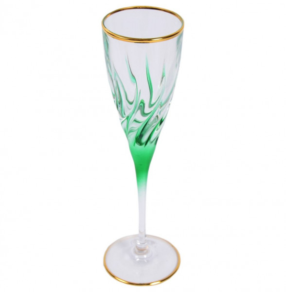 Бокалы для шампанского 120 мл 6 шт  RCR Cristalleria Italiana SpA &quot;Трикс /Зеленое дно /Отводка золото /390&quot; / 149008