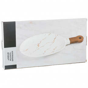 Блюдо для сервировки 37,5 х 19 х 2,4 см с деревянной ручкой  LEFARD "Золотой мрамор /Белое" / 208522