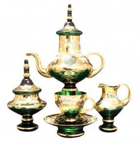 Чайный сервиз на 6 персон 15 предметов  Bohemia "Лепка зелёная" М+М / 054684
