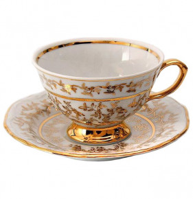 Набор чайных пар 200 мл 6 шт  Bavarian Porcelain "Мария-Тереза /Белая /Золотые листики" / 106064