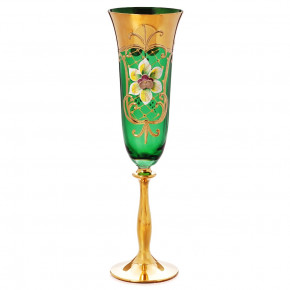 Бокалы для шампанского 190 мл 6 шт  Bohemia "Анжела /Лепка зелёная 2/AS Crystal" золотая ножка / 166034