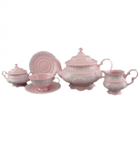 Чайный сервиз на 6 персон 15 предметов  Leander "Соната /Серый узор /Розовая" / 158484