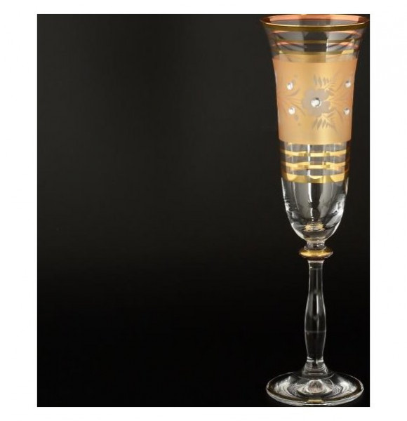 Бокалы для шампанского 190 мл 6 шт  Bohemia &quot;Анжела /Золотые с стразами&quot; K-A / 106331