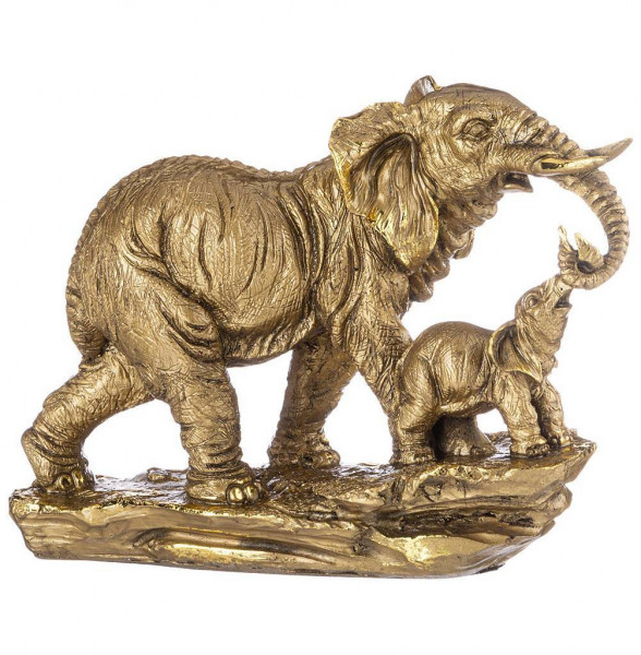 Фигурка 25 х 21 см  ИП Шихмурадов &quot;Слон со слонёнком на камне&quot; /бронза с позолотой / 273622