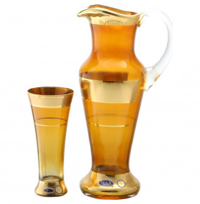 Набор для воды 7 предметов (кувшин 1,5 л + 6 стаканов) янтарный  Max Crystal "Иксовка /Матовая полоса золото" SC / 133071