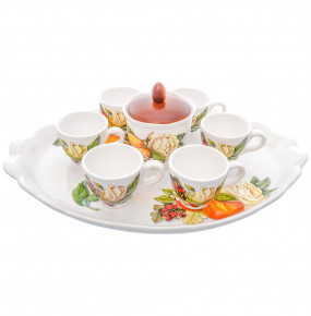 Кофейный набор на 6 персон 9 предметов  Artigianato Ceramico by Caroline "Artigianato ceramico /Апельсин и роза" / 228362