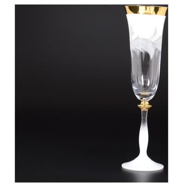 Бокалы для шампанского 190 мл 6 шт  Bohemia &quot;Анжела /Матовые листики /Золото на белом&quot; E-V / 118345