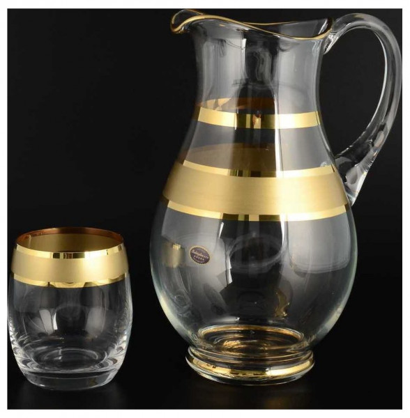 Набор для воды 7 предметов (кувшин 1,5 л + 6 стаканов)  Bohemia &quot;Матовая полоса /золото&quot; B-G / 101206