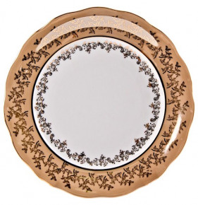 Набор тарелок 18 предметов (19, 23, 24 см)  Bavarian Porcelain "Мария-Тереза /Бежевая/Золотые листики" / 085290