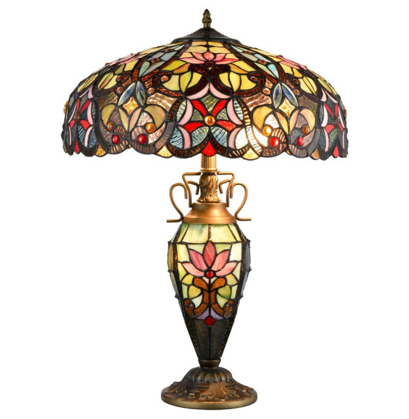 Лампа настольная 3 рожковая  Velante &quot;Tiffany&quot; Цветы и камения / 304778