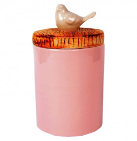 Ёмкость для сыпучих продуктов с деревянной крышкой розовая "Птичка /Royal Classics" / 150227