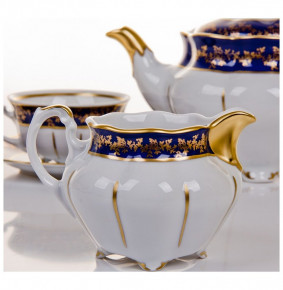 Чайный сервиз на 6 персон 15 предметов  Bavarian Porcelain "Болеро /Кобальт /Золотые листики" / 052389
