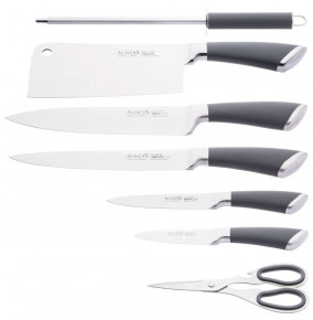 Набор кухонных ножей 8 предметов /пластиковая подставка /серые силиконовые ручки "Agness" / 272902
