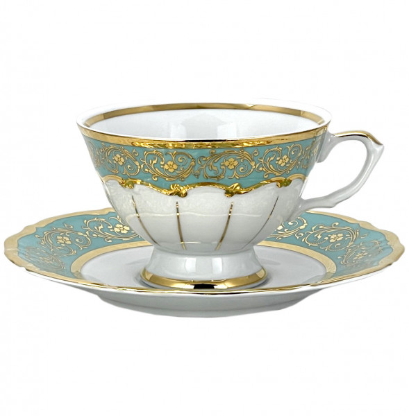 Набор чайных пар 200 мл 6 шт  Bavarian Porcelain &quot;Мария-Тереза /Цветочная роспись /Бирюза&quot; / 272642