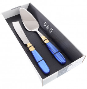 Столовые приборы 2 предмета /Лопатка, Нож для торта  Domus Design "D&D /Виктория" синяя ручка  / 201588