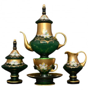 Чайный сервиз на 6 персон 15 предметов  Bohemia "Лепка зелёная" / 024387