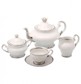 Чайный сервиз на 6 персон 15 предметов  Bohemia Porcelan Moritz Zdekauer 1810 s.r.o. "Анжелика /Платиновая отводка" / 027757