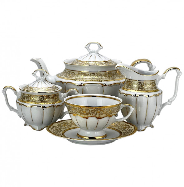 Чайный сервиз на 6 персон 15 предметов  Bavarian Porcelain &quot;Мария-Тереза /Цветочная роспись /Бежевая&quot; / 272645