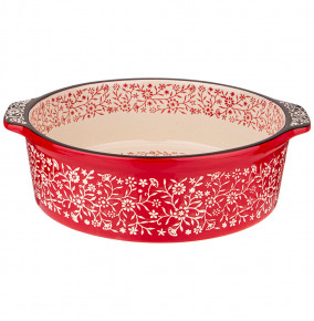Блюдо для запекания и выпечки 28 х 25,5 х 8,5 см круглое красное  Agness "Цветочный узор" / 253952