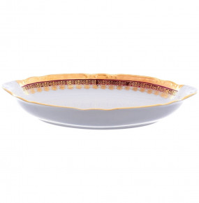 Блюдо 33 см овальное (глубокое) для хлеба  Thun "Констанция /Малиновая полоса с золотом" / 149902
