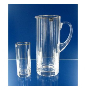 Набор для воды 7 предметов (кувшин 1,5 л + 6 стаканов)  Crystalex CZ s.r.o. "Отводка золото" синяя упаковка / 111412