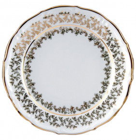 Набор тарелок 24 см 6 шт  Bavarian Porcelain "Мария-Тереза /Белая /Золотые листики" / 001883