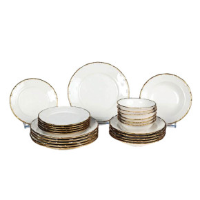 Набор тарелок 24 предмета на 6 персон белые  O.M.S. Collection "LIANA /Отводка золото" (с углублением) / 308404