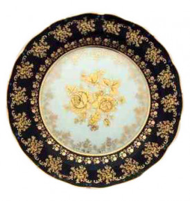 Блюдо 30 см круглое  Bohemia Porcelan Moritz Zdekauer 1810 s.r.o. "Офелия /Золотые розы /Кобальт" / 027488