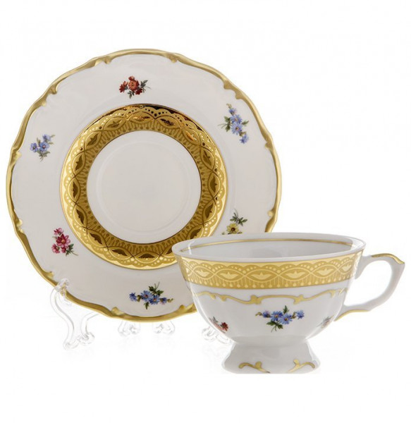 Набор чайных пар 200 мл 6 шт  Bavarian Porcelain &quot;Мария-Тереза /Мелкие цветы /Золотая лента&quot; / 103875