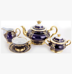 Чайный сервиз на 6 персон 15 предметов  Bohemia Porcelan Moritz Zdekauer 1810 s.r.o. "Анжелика /Золотые вензеля /Кобальт" / 034118