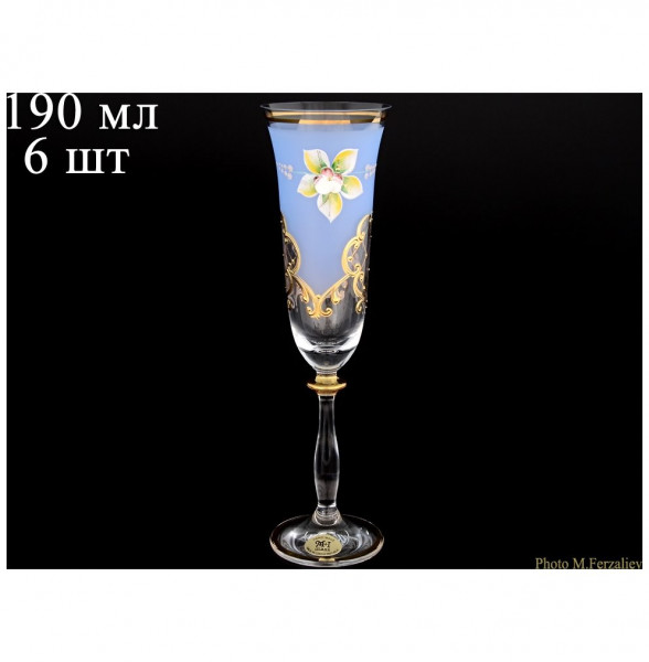 Бокалы для шампанского 190 мл 6 шт  Bohemia &quot;Анжела /Лепка васильковая&quot; U-R / 059880
