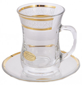 Набор чайных пар 225 мл 6 шт  UNION GLASS "Цветочный кант /золото" / 165068