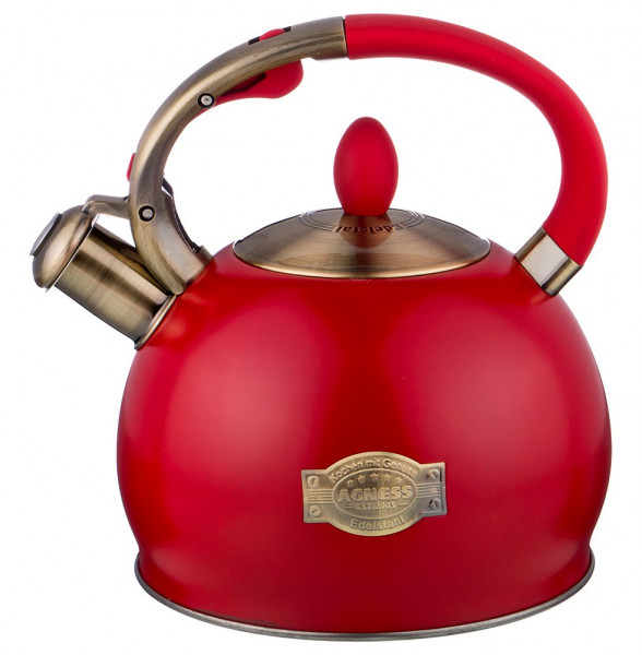 Чайник 3 л со свистком термоаккумулирующее дно индукция красный &quot;Agness&quot; / 196310