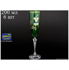 Бокалы для шампанского 200 мл 6 шт  Crystalex CZ s.r.o. "Элизабет /Лепка /зелёная внутри" / 059493