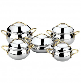 Набор посуды 10 предметов (16, 20, 22, 24,24 см) стеклянные крышки  O.M.S. Collection "BALL-SHAPED MODEL /GOLD" / 295987